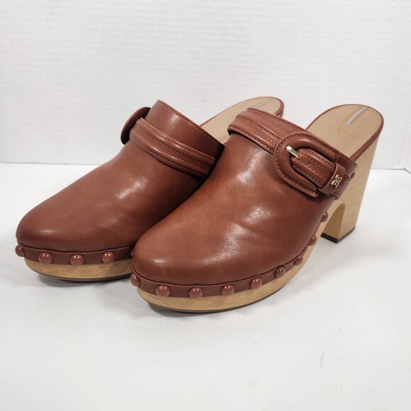 Sam Edelman Studded Wooden Platform Clogs‎ Women’s Size 9.5 Brown - Picture 1 of 4